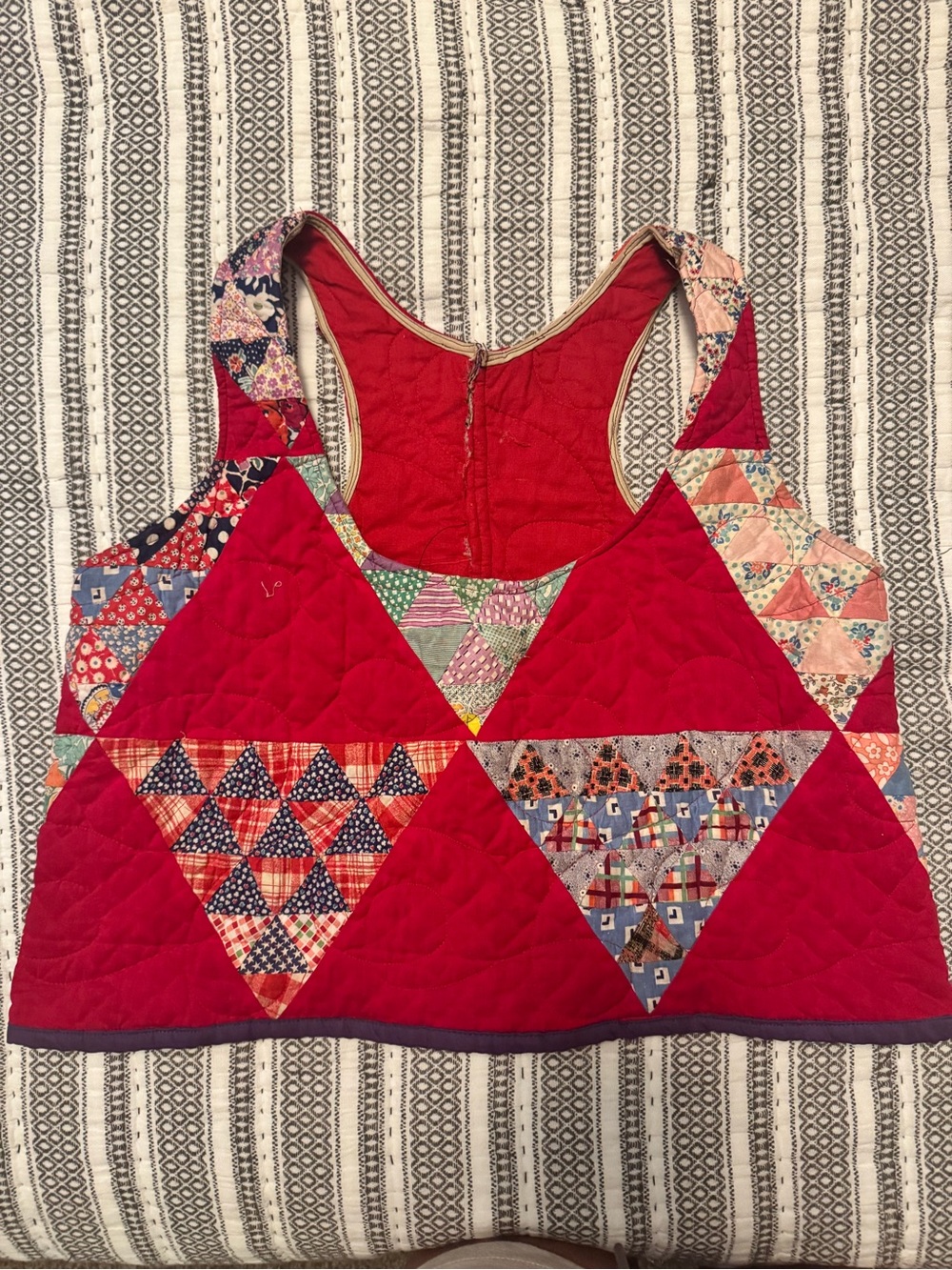Patchwork Red Quilted Racerback crop Tank Top